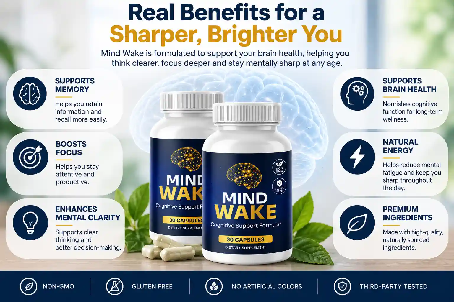 MindWake supports memory, focus, mental clarity and brain health